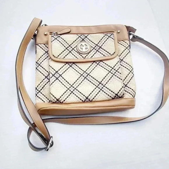 Giani Bernini Straw Plaid Crossbody Tan MultiColor - Picture 1 of 5